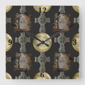Gothic R.I.P. Headstone Celtic Cross Vollmond Art Quadratische Wanduhr (Vorderseite)