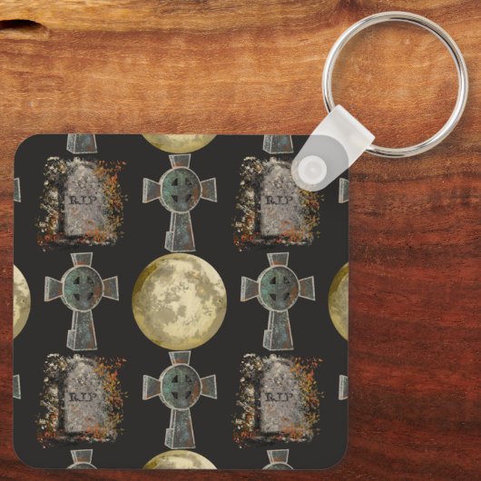 Gothic R.I.P. Headstone Celtic Cross Vollmond Art Schlüsselanhänger (Rückseite)