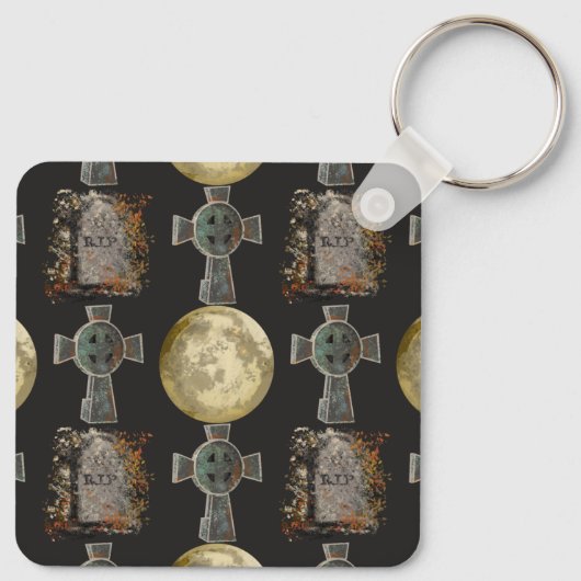 Gothic R.I.P. Headstone Celtic Cross Vollmond Art Schlüsselanhänger (Rückseite)