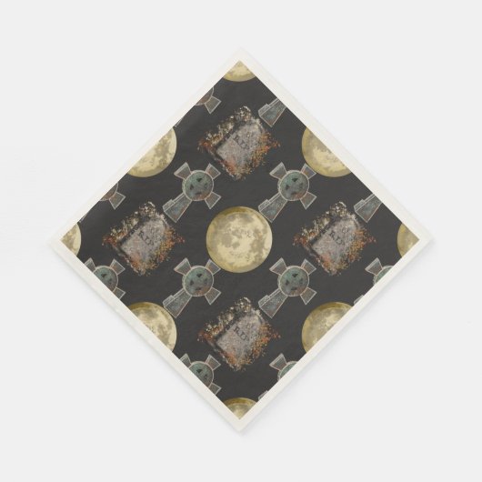 Gothic R.I.P. Headstone Celtic Cross Vollmond Art Serviette (Ecke)