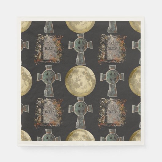 Gothic R.I.P. Headstone Celtic Cross Vollmond Art Serviette (Vorderseite)