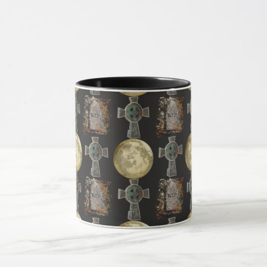 Gothic R.I.P. Headstone Celtic Cross Vollmond Art Tasse (Zentrum)