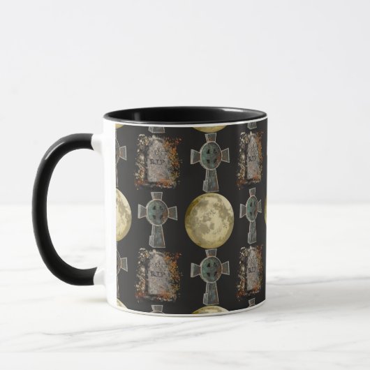 Gothic R.I.P. Headstone Celtic Cross Vollmond Art Tasse (Links)