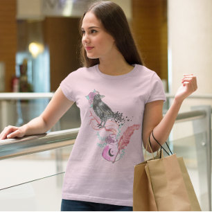 Gothic Raben Liebe Florales Grafik T-Shirt