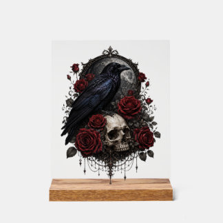 Gothic Raben-Schädel & Rote Rosen Dunkle Kunst-Dek Acrylschild