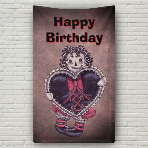 Gothic Rag Doll mit Spitzenbesatz schwarzes Herz R Banner