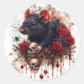 Gothic Rat mit Rose Runder Aufkleber (Vorderseite)
