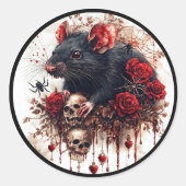 Gothic-Rat mit Rose und Schwarzer Kontur Runder Aufkleber (Vorderseite)