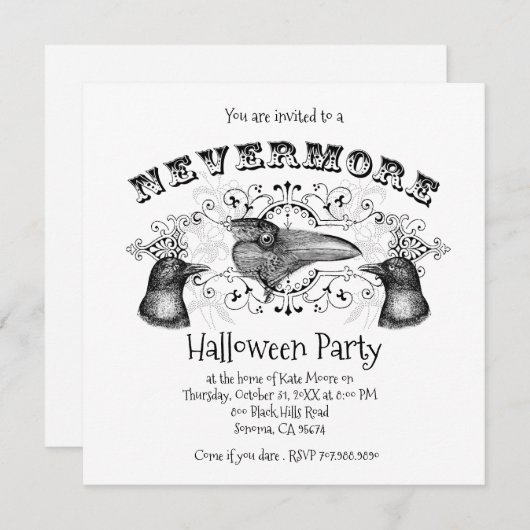 Gothic Raven and Crows Halloween-Party Einladung (Vorne/Hinten)