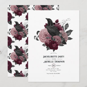 Gothic Raven and Dark Floral Junggeselinnen-Abschi Einladung