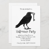Gothic Raven and Skeleton Key Halloween-Party Einladung (Vorne/Hinten)