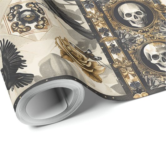 Gothic Raven and Skull Victorian Romance Print Geschenkpapier (Rolleneckpunkt)