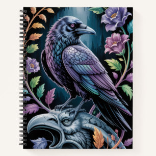 Gothic Raven Art mit floralen Akzenten Notizblock