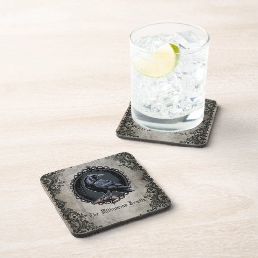 Gothic Raven Black Vintag Getränkeuntersetzer (Rechte Seite)