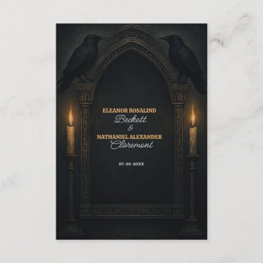 Gothic Raven Candlelight Arch Wedding Begleitkarte (Vorderseite)