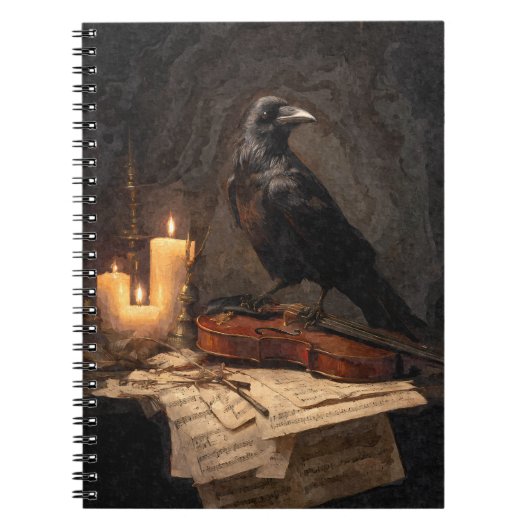 Gothic Raven Candlelight Violin Notebook Notizblock (Vorderseite)