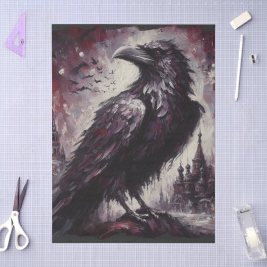 Gothic Raven Crow Bird Black Gray Decoupage Seidenpapier (Basteln)