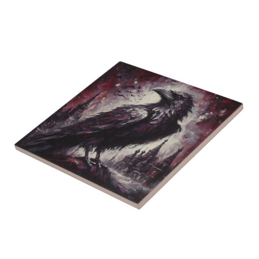 Gothic Raven Crow Bird Malerei Schwarze Rote Kunst Fliese (Seite)