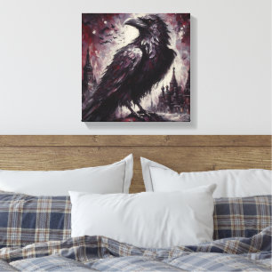 Gothic Raven Crow Bird Malerei Schwarze Rote Kunst Leinwanddruck