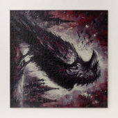 Gothic Raven Crow Bird Malerei Schwarze Rote Kunst Puzzle (Horizontal)