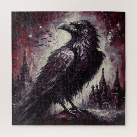 Gothic Raven Crow Bird Malerei Schwarze Rote Kunst Puzzle (Vertikal)