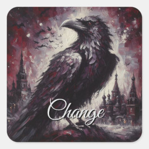Gothic Raven Crow Bird Malerei Schwarze Rote Kunst Quadratischer Aufkleber