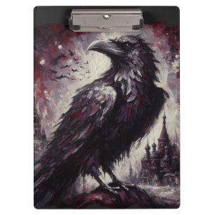 Gothic Raven Crow Bird Painting Black Gray Klemmbrett