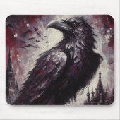 Gothic Raven Crow Bird Painting Black Gray Mousepad (Vorne)