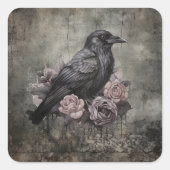 Gothic Raven Dark Academia Floral Quadratischer Aufkleber (Vorderseite)