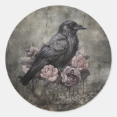 Gothic Raven Dark Academia Floral Runder Aufkleber (Vorderseite)