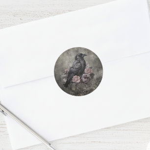 Gothic Raven Dark Academia Floral Runder Aufkleber