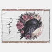 Gothic Raven Dark Academia Rosa Floral Decke (Vorderseite)