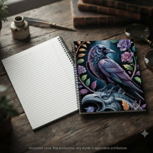 Gothic Raven Floral Dark Academia Geschenk Notizblock