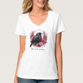 Gothic Raven Floral Dark Academia V-Ausschnitt T-Shirt (Vorderseite)
