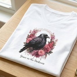 Gothic Raven Floral Dark Academia V-Ausschnitt T-Shirt