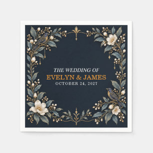 Gothic Raven Floral Navy Gold Hochzeitspapier Serviette