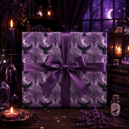 Gothic Raven Halbmond Purpurwald Geschenkpapier