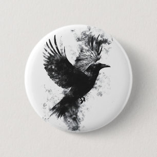 Gothic Raven Illustration: Rauch und Federn Button