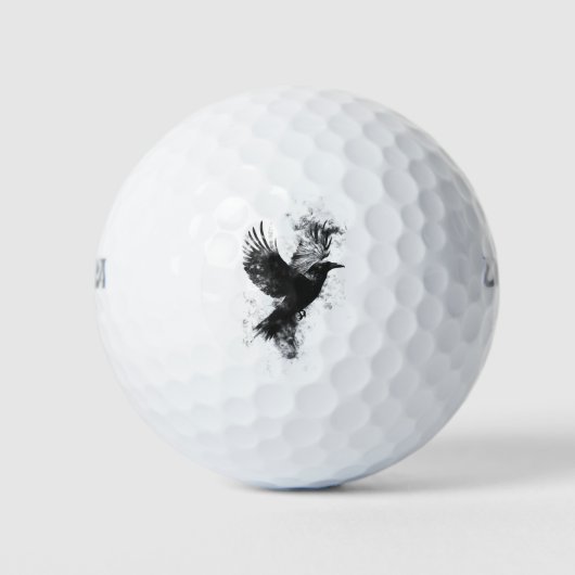 Gothic Raven Illustration: Rauch und Federn Golfball (Vorderseite)
