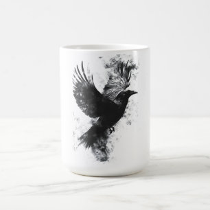 Gothic Raven Illustration: Rauch und Federn Kaffeetasse