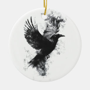 Gothic Raven Illustration: Rauch und Federn Keramik Ornament
