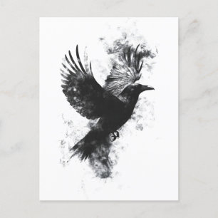 Gothic Raven Illustration: Rauch und Federn Postkarte