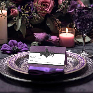 Gothic Raven Lila Dunkle Ewigkeit Hochzeit Platzkarte