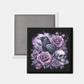 Gothic Raven Lila Rose Skull Magnet (Vorderseite/Rückseite)