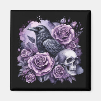 Gothic Raven Lila Rose Skull Magnet