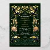 Gothic Raven Lila Snapdragon Wedding Folieneinladung (Vorderseite)