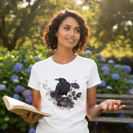 Gothic Raven & Midnight Blooms T-Shirt