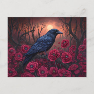 Gothic Raven mit Dark Red Poppies Postkarte