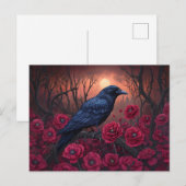 Gothic Raven mit Dark Red Poppies Postkarte (Vorne/Hinten)
