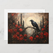Gothic Raven mit dunklen Rote Rosen Postkarte (Vorne/Hinten)